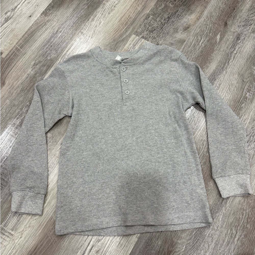 Gray Kids Long Sleeve Henley Shirt